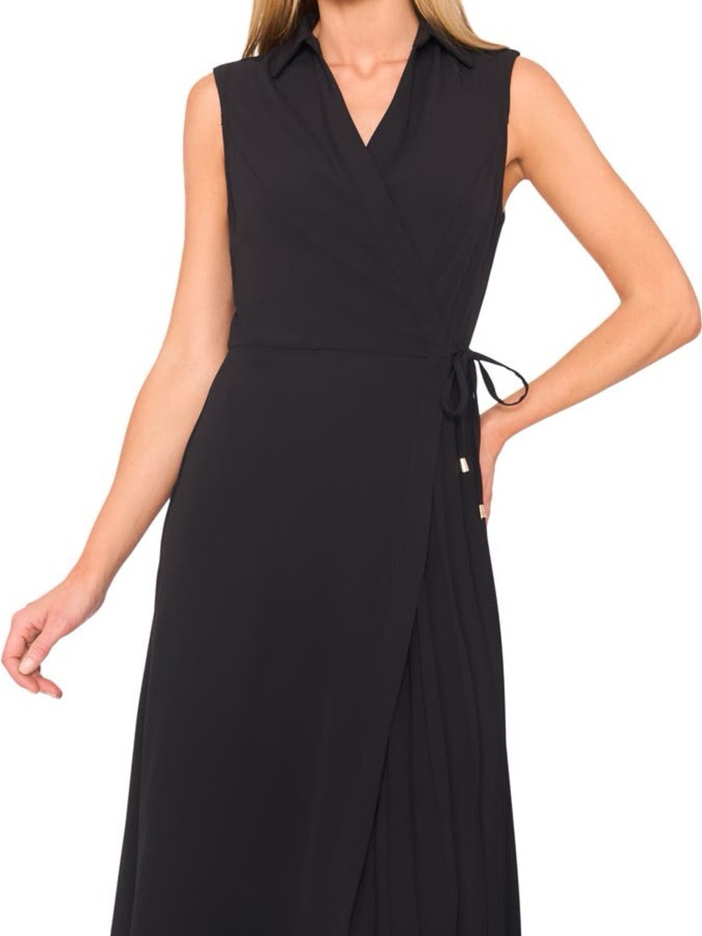 Halogen Black Sleeveless Wrap Maxi Dress with Side Tie